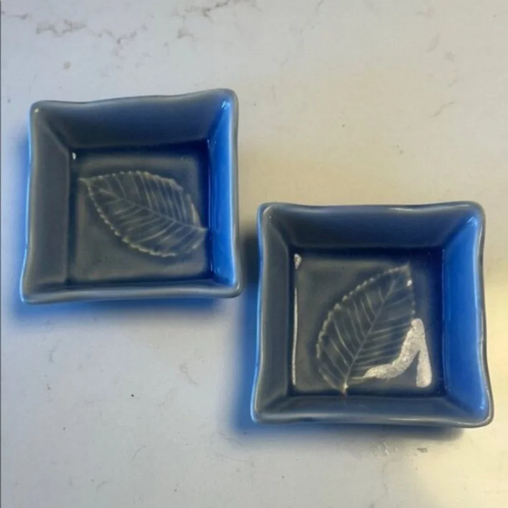 Blue Ceramic Leaf Dishes